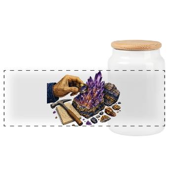 Geologie und violette Geoden - Panorama Keksdose mit Holzdeckel - Weiß - Vorne