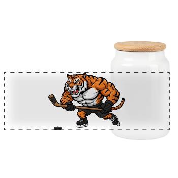 Tiger stark entschlossen Eishockey Spieler Comic - Panorama Keksdose mit Holzdeckel - Weiß - Vorne