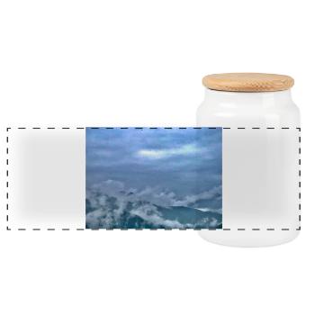 Nebel über Berglandschaft Morgenlicht - Panorama Keksdose mit Holzdeckel - Weiß - Vorne