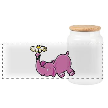 Rosa Elefant mit Gänseblümchen - Panorama Keksdose mit Holzdeckel - Weiß - Vorne