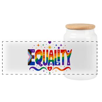 Equality Regenbogen Vielfalt Shirt Sticker Kissen - Panorama Keksdose mit Holzdeckel - Weiß - Vorne