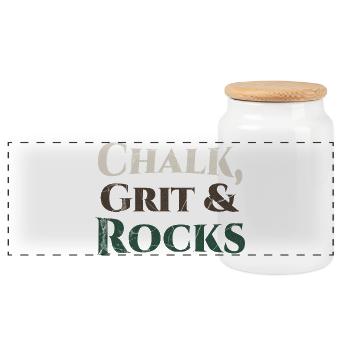 Chalk Grit & Rocks Motif - Panoramic Cookie Jar with Wooden Lid - white - Front