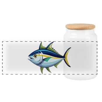 Tuna fish - Panoramic Cookie Jar with Wooden Lid - white - Front