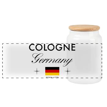 Cologne Germany Coordinates Travel Souvenir - Panoramic Cookie Jar with Wooden Lid - white - Front