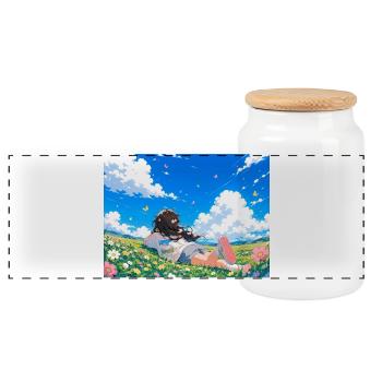 Summer dreams on the flower meadow - Panoramic Cookie Jar with Wooden Lid - white - Front