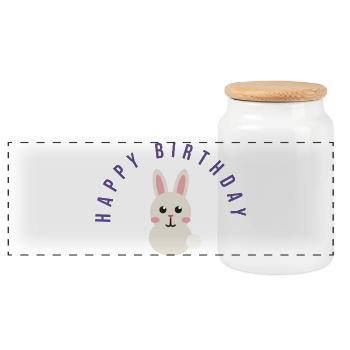 HAPPY BIRTHDAY. HAPPY BIRTHDAY. ANNIVERSARY. - Panoramic Cookie Jar with Wooden Lid - white - Front