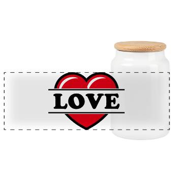 Heart / Heart / Love (Black 2C) - Panoramic Cookie Jar with Wooden Lid - white - Front