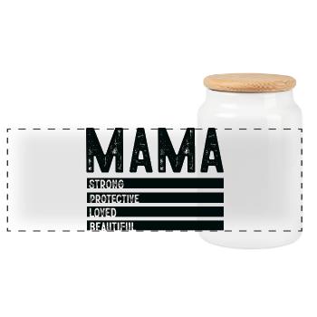 Strong Mama Values - Panoramic Cookie Jar with Wooden Lid - white - Front