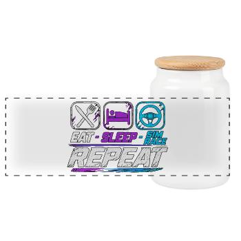 Eat sleep sim race repeat for sim racing fans - Panoramic Cookie Jar with Wooden Lid - white - Front