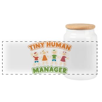 Pre K Teacher Tiny Human Manager Kindergarten - Panorama Keksdose mit Holzdeckel - Weiß - Vorne
