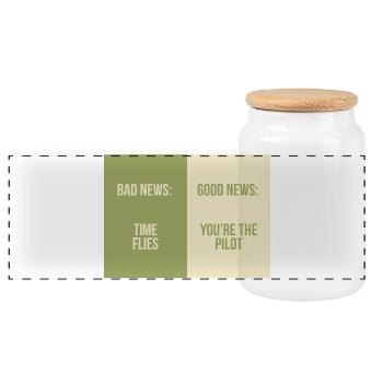 Bad News Good News – Time Flies - Panorama Keksdose mit Holzdeckel - Weiß - Vorne