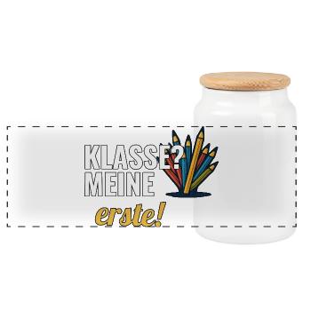 Grundschullehrerin Geschenk für die erste Klasse - Panorama Keksdose mit Holzdeckel - Weiß - Vorne
