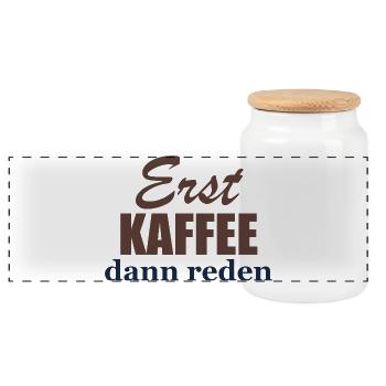 Erst Kaffee, dann reden - Panorama Keksdose mit Holzdeckel - Weiß - Vorne