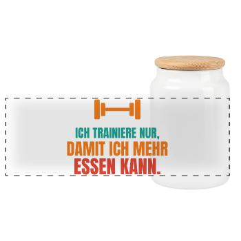 Ich trainiere nur, damit ich mehr essen kann - Panorama Keksdose mit Holzdeckel - Weiß - Vorne