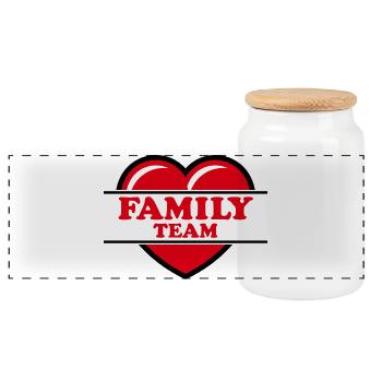 Family Team (Familie / Herz / Liebe / Love / R 2C) - Panorama Keksdose mit Holzdeckel - Weiß - Vorne