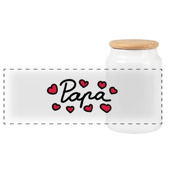 Papa - Heart - 2 - Panoramic Cookie Jar with Wooden Lid - white - Front