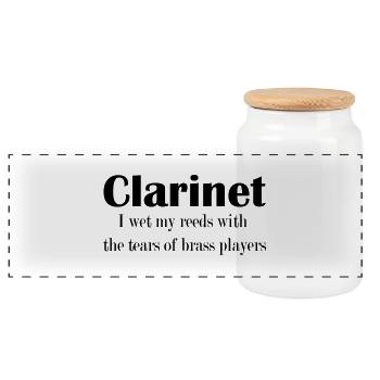 Clarinet, I wet my reeds with the tears - Panorama Keksdose mit Holzdeckel - Weiß - Vorne