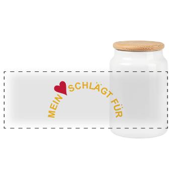 MEIN HERZ SCHLÄGT FÜR ... Dein Text / Emblem - Panorama Keksdose mit Holzdeckel - Weiß - Vorne