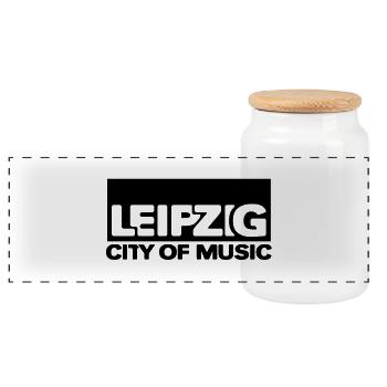 Leipzig - City Of Music - Panorama Keksdose mit Holzdeckel - Weiß - Vorne