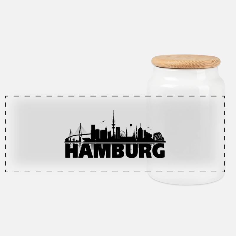 Hamburg 04 - Panorama Keksdose mit Holzdeckel - Weiß