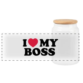 I love my boss - Boîte à biscuits avec couvercle en bois - blanc - Devant