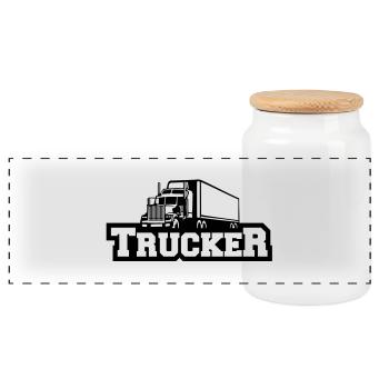 trucker_design_t1 - Panoramic Cookie Jar with Wooden Lid - white - Front