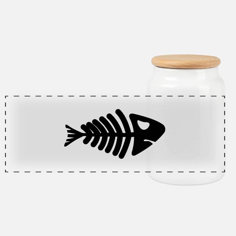 fish skeleton bone tail - Panorama Keksdose mit Holzdeckel - Weiß