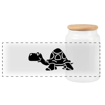 Old small cartoon black turtle - Panoramic Cookie Jar with Wooden Lid - white - Front