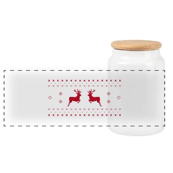 Norwegermuster Christmas Weihnachten Rentier Santa - Panorama Keksdose mit Holzdeckel - Weiß - Vorne