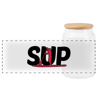 live love SUP - Stand up Paddeling - Wassersport - Panorama Keksdose mit Holzdeckel - Weiß - Vorne