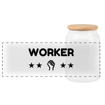 Worker Arbeiter Ouvrier Work Arbeit Travail - Panoramic Cookie Jar with Wooden Lid - white - Front