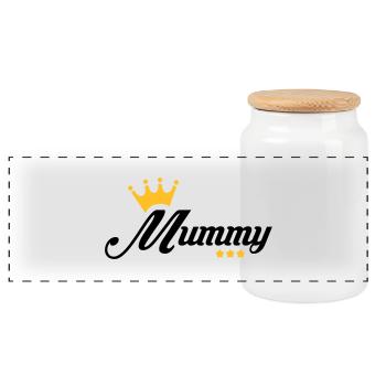 Mum / Mom / Baby / Mummy / Mother's day / Birth - Panoramic Cookie Jar with Wooden Lid - white - Front