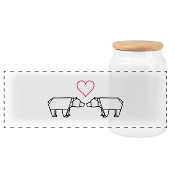 origami_baeren_verliebt_01 - Panoramic Cookie Jar with Wooden Lid - white - Front