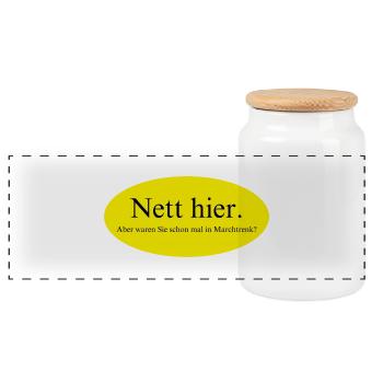 Nett hier, aber waren Sie schon mal in Marchtrenk? - Panorama Keksdose mit Holzdeckel - Weiß - Vorne