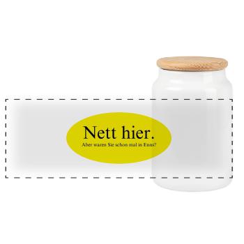 Nett hier, aber waren Sie schon mal in Enns? - Panorama Keksdose mit Holzdeckel - Weiß - Vorne
