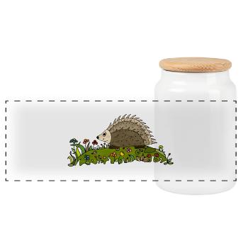 Igel - Panorama Keksdose mit Holzdeckel - Weiß - Vorne