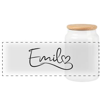 Emil surname First name Heart décor - Panoramic Cookie Jar with Wooden Lid - white - Front