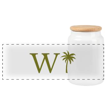 Buchstabe w Grüne Palme - Panorama Keksdose mit Holzdeckel - Weiß - Vorne