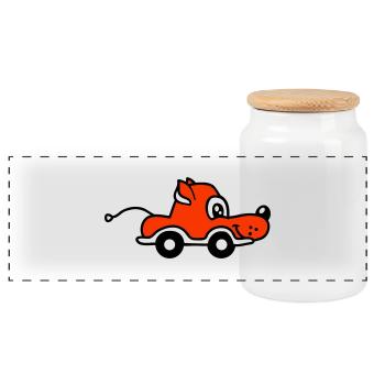 Dog Car Toy Remote Controlled Driving Wheels Cute - Panoramic Cookie Jar with Wooden Lid - white - Front
