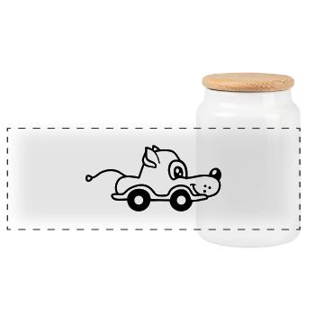 Dog Car Toy Remote Controlled Driving Wheels Cute - Panoramic Cookie Jar with Wooden Lid - white - Front