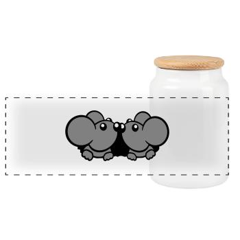 2 Mice Couple Two In Love Valentine's Day Mouse Hole - Panoramic Cookie Jar with Wooden Lid - white - Front