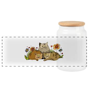 Cats - Panoramic Cookie Jar with Wooden Lid - white - Front