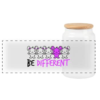 5 Bunny Friends Difference Be Different Different - Panoramic Cookie Jar with Wooden Lid - white - Front