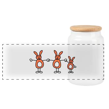 3 lapins, famille, enfants, parents, trois frères et sœurs, mignon, - Boîte à biscuits avec couvercle en bois - blanc - Devant