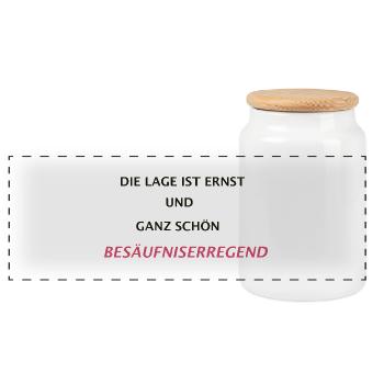 DIE LAGE IST ERNST UND GANZ SCHÖN BESÄUFNISERREGEN - Panorama Keksdose mit Holzdeckel - Weiß - Vorne