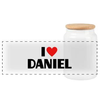 I Love Daniel Red Heart Love Fan Gift - Panoramic Cookie Jar with Wooden Lid - white - Front