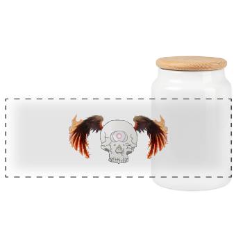 Winged skeleton in flames - Panoramic Cookie Jar with Wooden Lid - white - Front