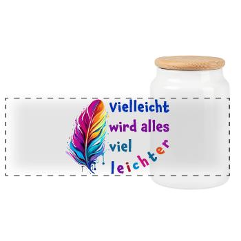 Vielleicht wird alles viel leichter - Mut machen - Panorama Keksdose mit Holzdeckel - Weiß - Vorne