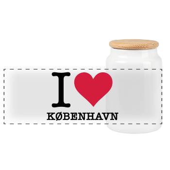 I love Copenhague - Boîte à biscuits avec couvercle en bois - blanc - Devant