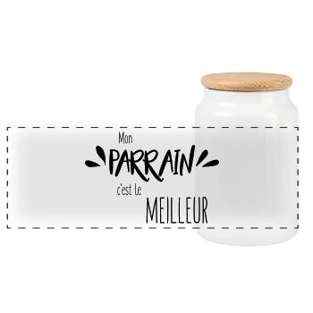 Mon parrain c'est le meilleur - Boîte à biscuits avec couvercle en bois - blanc - Devant